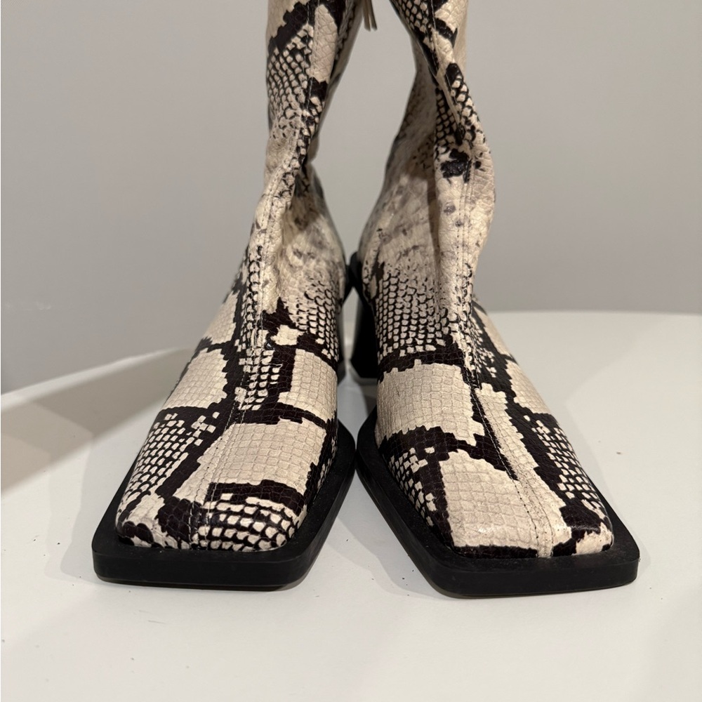 Zara Black and Cream Snakeskin Ankle Boots